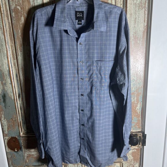 Jos A Bank Traveler Plaid Cotton Long Sleeve Button Up Shirt Men's sz 2X - Picture 1 of 6